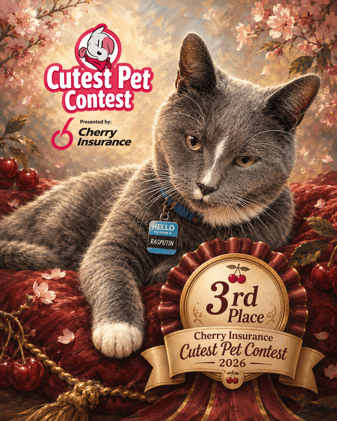 Rasputin, 3rd Place in the 2026 Cherry Insurance Cutest Pet Contest