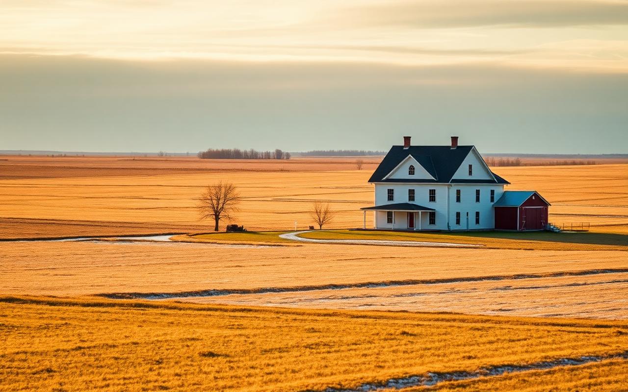 Saskatchewan farmhouse on the prairie in early spring