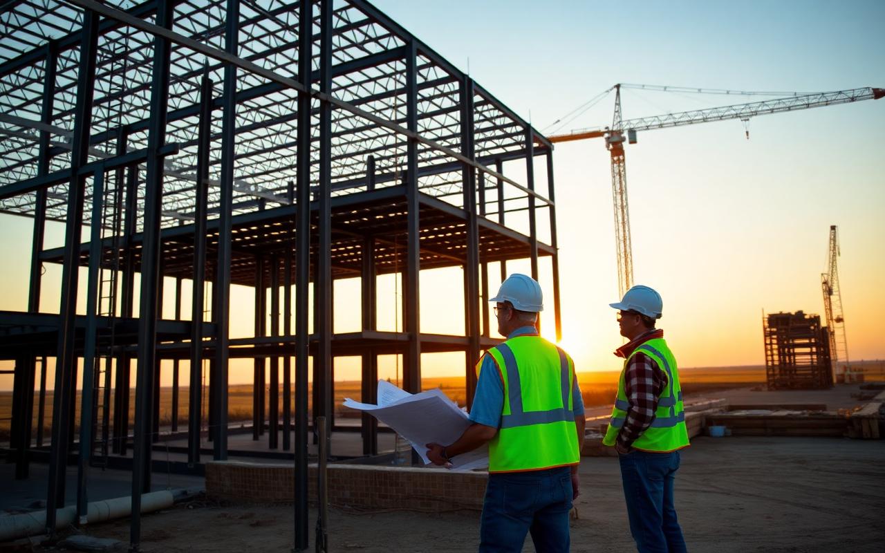 Saskatchewan commercial construction site at sunrise